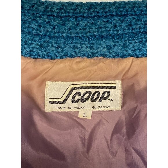 Vintage 70's Retro Knit Jacket Puff Sleeves Mock Neck Scoop Teal Blue Large - Picture 6 of 8